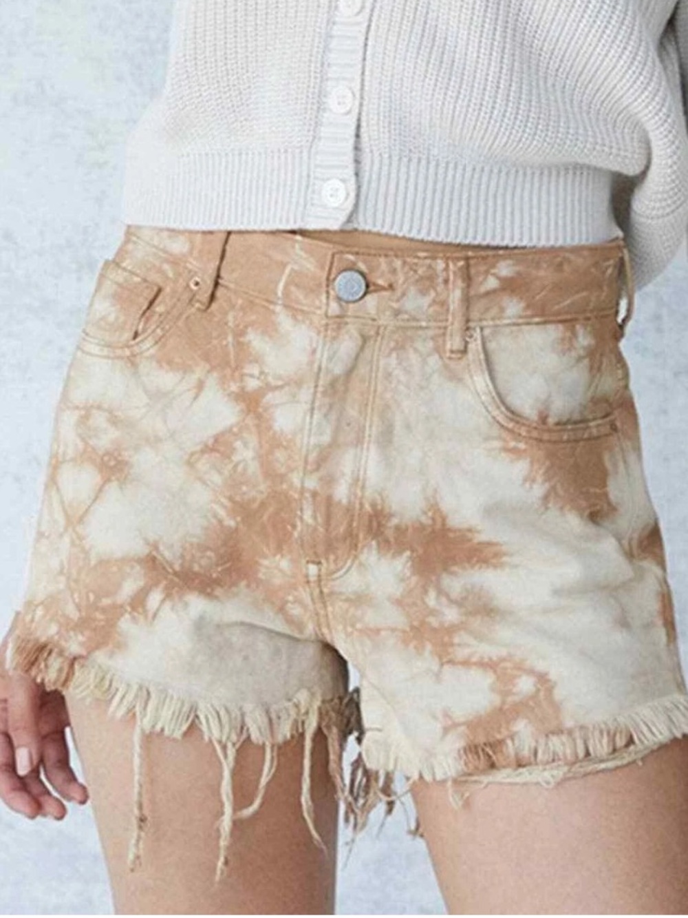PacSun Tie Dye High Rise Festival Denim Shorts Tan Khaki Size 25 Boho Indie